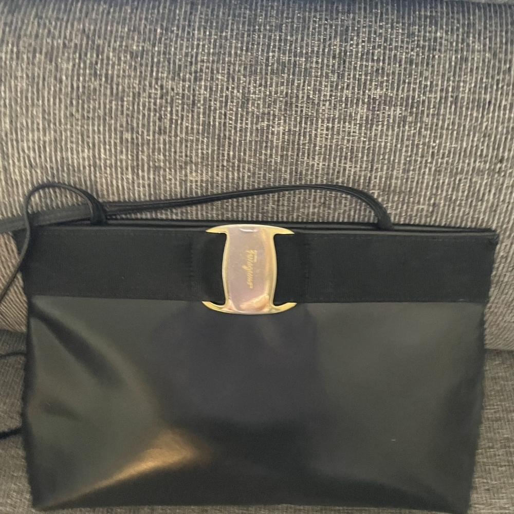 Ferragamo Vara Bow Black Leather Clutch